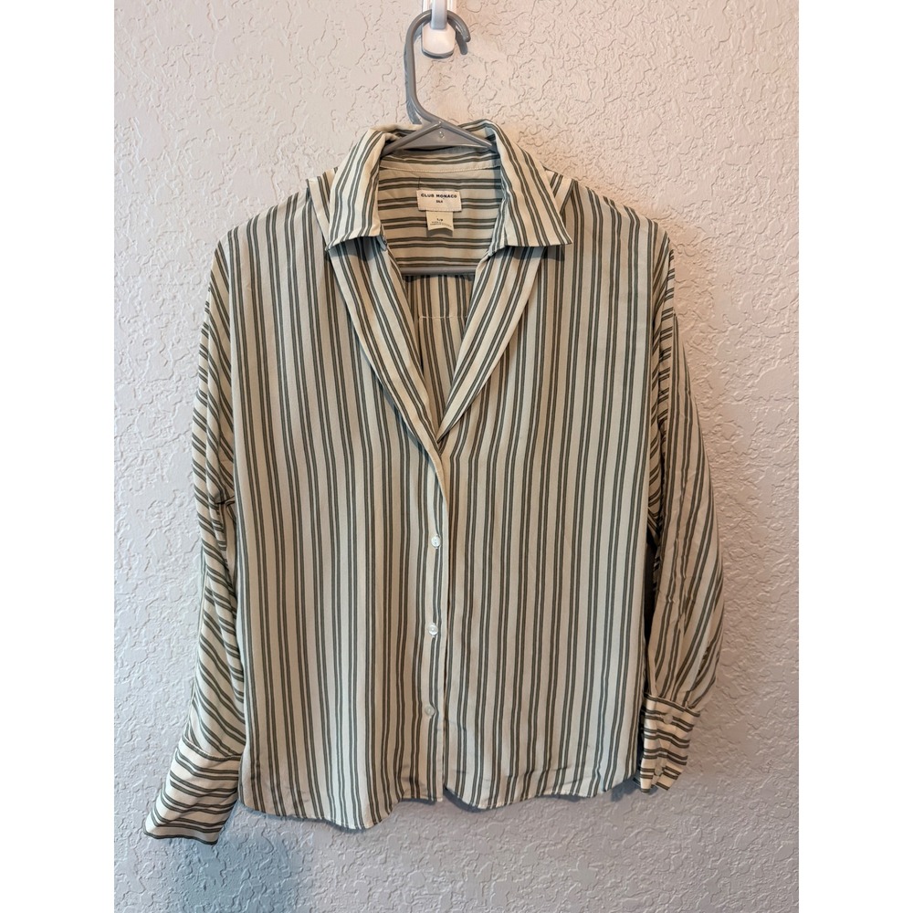 Club Monaco Silk Striped Button Down Blouse Size S Minimalist Office Chic